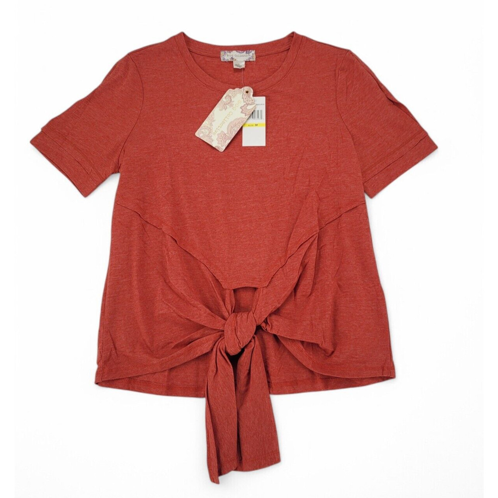 B.O.G. Collective‎ Tie Front Top M Rust Ginger Spice Short Sleeve Casual NWT